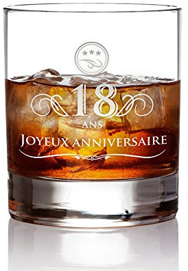 AMAVEL Verre à Whisky avec Gravure 18 Ans - Élégant Tumbler en Verre - Volume 320 ML