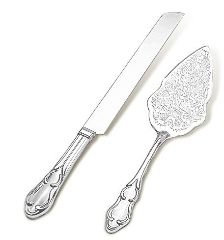 Strova Silver Wedding Cake Serving Set - Elegant Cake Cutting Knife and Server for Event Use