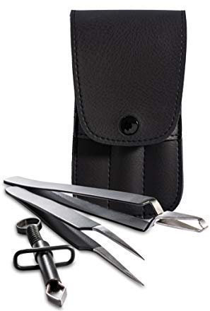 myKlix Zeckenzange 3er Set rostfrei Edelstahl - Zeckenpinzette für Mensch Hund und Katze Zeckenentferner Metall schwarz