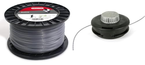 Oregon 106504E Fil de coupe rond Duoline, 3,0 mm, bobine de 120 m & Tête de coupe universelle 539137 Pro Tap and Go Bump Fit, convient à la plupart des débroussailleuses à tige droite de plus de 25 cc