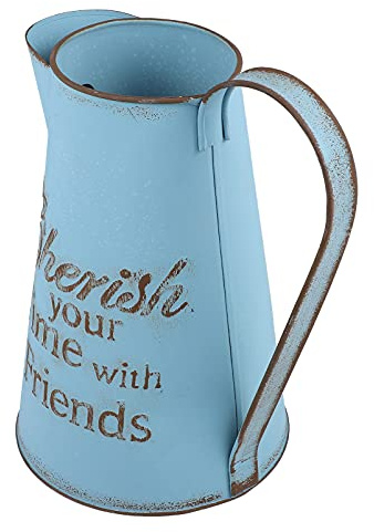 FOMIYES Jarrón de Metal Vintage Shabby Chic Francés Country Jarra rústica de Granja Jarra de Leche para decoración del hogar, Boda, Azul