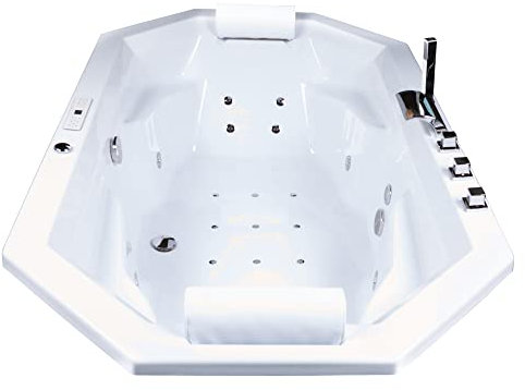 Basera® Classic Indoor Podest-Whirlpool Badewanne Bora Bora mit 24 Massagedüsen, Wasserfall, LED-Ambiente, Touchpanel, Bluetooth und Radio
