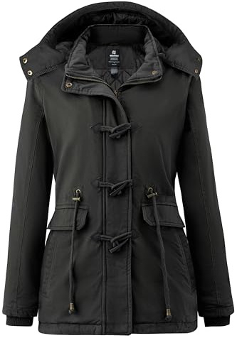 Wantdo Femme Duffle Coat Doublure Polaire Manteau Chaud en Coton Manteau à Capuche Détachable Veste Hiver Parka Militaire Slim Fit Gris XL