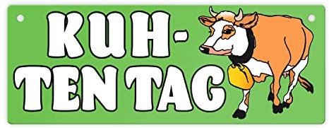 Kuh-ten Tag Metallschild in grün mit Kuh zum Thema Bauernhof Guten Tag Metall-Schild Bauer Blechschild Milch Aluminium Schild Kuh