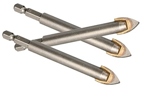 KOTARBAU® 3 x Broca para taladrar vidrio y azulejos de cerámica, 12 mm, Punta de carburo de tungsteno en forma de diamante, Broca para cristal, Vástago hexagonal, Punta de lanza, 3 unidades