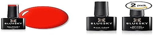 Bluesky Gel Nail Polish, SS22, Summer 2022, Be the Boss - SS2218, Red and No Wipe Top Coat and Base Coat, Soak Off LED UV Gel Nail Polish Set, Long Lasting, Shiny, High Gloss Finish, Clear, 2 x 10ml