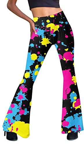 Fulidngzg Schlaghose Damen 70er Hippie Schwarz Jazzpants Jogginghose Yogahose Palazzo High Waist Sommerhose Gymnastikhose Freizeithose Sportleggins Bunt Sporthose Blumen Boho Strandhose Caprihose