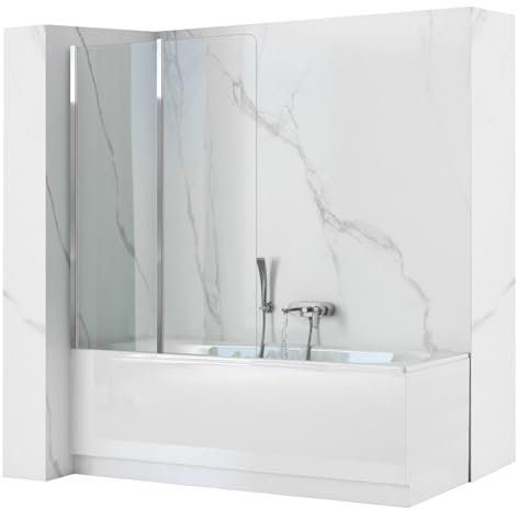 Rea Pare-baignoire pliant Agat-2 100 x 140 cm écran paroi de baignoire sur le mur, verre de sécurité 5 mm (Finition des profils: Chrome)