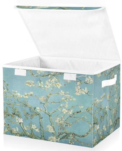 Mnsruu Storage Baskets Collapsible Storage Bins with Lids, Van Gogh Almond Flower Tree Storage Boxes Clothes Baskets for Organizing