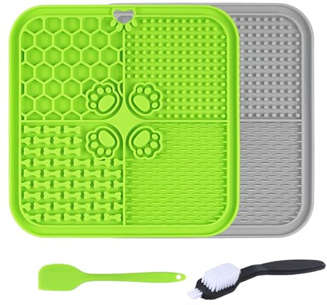 AUSYIWI Pack of 2 Lick Mat for Dogs and Cats, Premium Lick Mat with Suction Cup for Relief of Dog Anxiety, Slow Feeder Dog Bowl, Bathing, Care and Training for Puppies (Grass Green + Grey)
