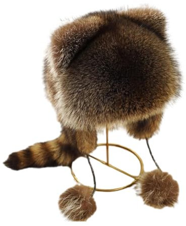 Cute Faux fur Raccoon Tail Parent-Child Plush Hat, Waschbär Heckkappe,Eltern-Kind-Plüschmütze,Kunstpelz Windschutz Winter Ski Hut Warme Dicke Plüsch Kappe für Erwachsene Teens (Kunstpelz, Erwachsene)