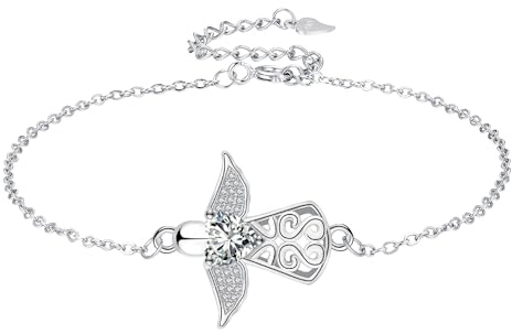 J.MUEN Schutzengel Armband 925 Sterling Silber Engel Armbänder Herz Anhänger Schmuck Geschenke für Frauen Mädchen,Nickelfrei, Allergiker geeignet