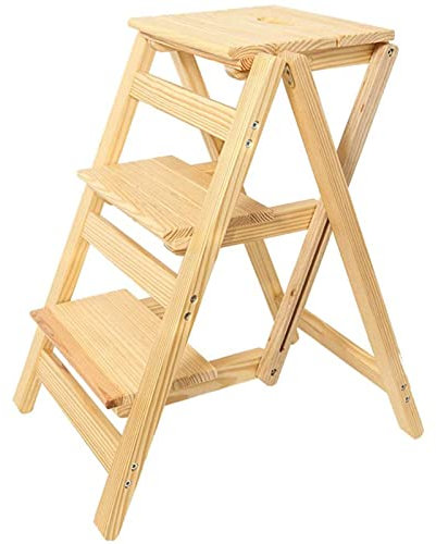 Holz-Klappleiter-Stuhl, 3-Stufen-Hocker, Heim-Holz-Klappleiter-Stuhl, verdickter Bibliotheks-Treppenstuhl, tragbare leichte Garten-Werkzeugleiter
