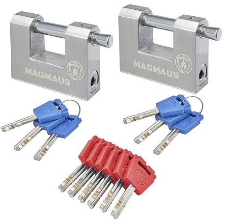 Magmaus® RT270 [Never-Rust] Heavy Duty Shipping Container Padlock with 12 Keys - [High Security] - Weatherproof Outdoor Lock - [Stainless Steel] - Ideal for Shed, Chain, Gate, Garage