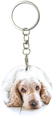 XDVPALNE Cocker Spaniel Brauner Spaniel Traurige Hunde Hunde Haustiere, Runder Metall-Schlüsselanhänger, Metall-Schlüsselanhänger, Schlüsselanhänger, Ringhalter, Organizer, 1 Stk