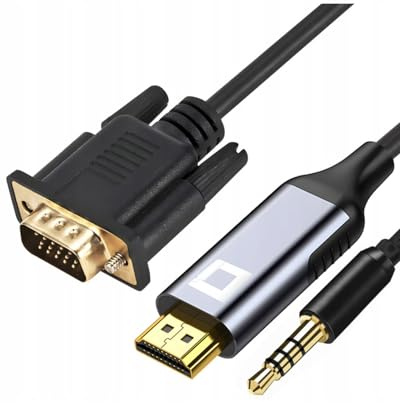 CO2 VGA D-SUB till HDMI 2K/60Hz-kabel med Audio Mini Jack, Full HD 1080p, Plug & Play, guldpläterad, enkelriktad adapter, konverterare, kompatibel med bildskärmar, projektorer, aluminium rymdgrå (3m)