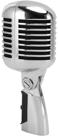 VBESTLIFE Microfono Dinamico retrò, Lega di Zinco Vintage Cardioide con Rack Autotensionante, Suono Chiaro per Spettacoli Dal Studi di Registrazione (SILVER)