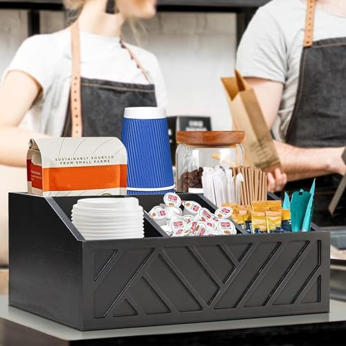 Kitchen Organiser Wood Hot Tea Bag Storage Organizer Holder with 5 Compartments Reusable Cutlery Flatware Organizer Box Coffee Bar Organiser Coffee Bar Accessories for Countertop Coffee Bar Decor