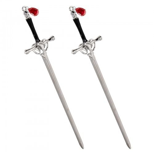 2 Pcs Schwert Haarnadeln, Chinesische Stil Damen Haarstab Haarstäbchen Elegant, Vintage Haargabel Einfach für Frauen Mädchen, Schöne Haarschmuck für Feste Frisur Haar Dekoratives (Silber + Anhänger)