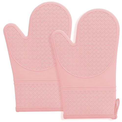 Oven Gloves, Silicone Oven Mitts, Anti-Slip Heat Resistant Gloves | 2PCS Black Oven Mitts Heat Resistant 600 Degree, Soft Lining Silicone Oven Gloves for Cooking Baking Kitchen Mittens