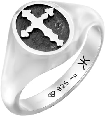 Kuzzoi Herren Silber Ring mit Kreuz Symbol aus 925 Sterling Silber Siegelring mit Emaille Platte für den Mann in der Ringgröße 66