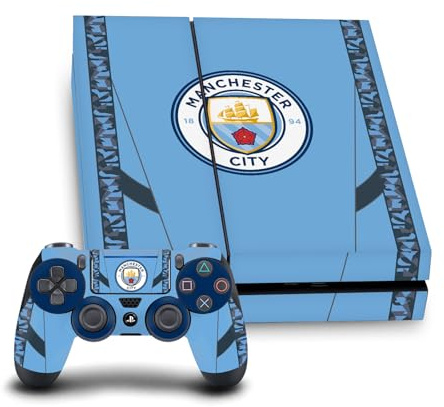 Head Case Designs Officially Licensed Manchester City Man City FC Home Kit 2024 Champions Vinyl Gaming Skin Decal Compatible With Sony PlayStation 4 PS4 Console and DualShock 4 Controller Bundle