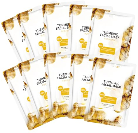 Pack of 10 Turmeric Face Masks Skincare, Daily Care Facial Masks Skincare, Hydrating Face Masks, Moisturizing Face Sheet Masks