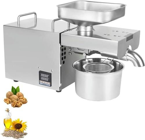 AFLEPCBRQ Automatic Electric Oil Press Machine 750W, Hot and Cold Expeller Extractor with LCD Display for Coconut Castor Home/Commercial Stainless Steel Oil Expeller, (220v)