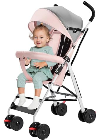 Kinderwagen, Sitzwagen, Sportwagen, 3-teiliger Sonnenschirm, Kinderwagen mit 4 Rädern, Moskitonetze mit Baumwolle) (C, Rosa)