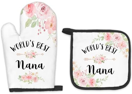 FIicy Best Nana Gifts - Juego de guantes de horno y soportes para ollas, regalos para abuela de nietos, juegos de accesorios de decoración de cocina, los mejores guantes de horno resistentes al calor
