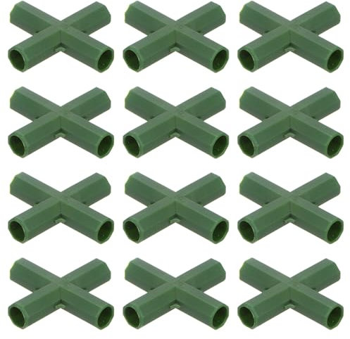 M METERXITY 12 Pièces 11mm Connecteurs de Construction de Cadre de Serre, Raccord de Tuyau Plat 4 Voies pour Treillis de Raisin/Abri de Soleil/Piquets de Jardinage, Accessoires de Serre [Vert]