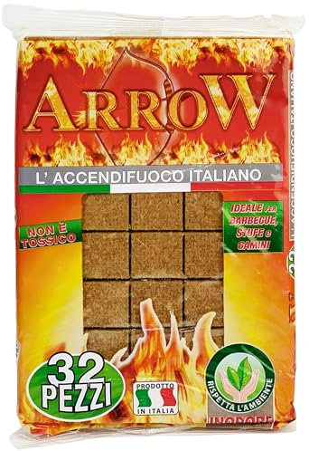 Sicignano | Accendifuoco Arrow Ecologico Inodore per Barbecue Stufe Camini, Cubetti di Accensione, Tavolette per Griglia, Confezione 32 Pezzi, Non Tossico, Accensione Veloce, Made in Italy