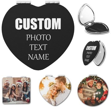 LLLGSH Personalisierte Kompaktspiegel, Taschenspiegel mit eigenem Foto, Personalisiert Taschenspiegel Klappbar, Personalisierte Geschenke Für Weihnachten Geburtstag Hochzeit Valentinstag (Herzform)