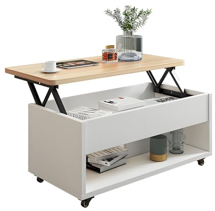 Valdoza Couchtisch mit Stauraum und Liftfunktion, Multifunktionaler Couchtisch mit Rollen, Moderner Minimalistischer Kaffeetisch für Flexibilität im Wohnzimmer(Beige)