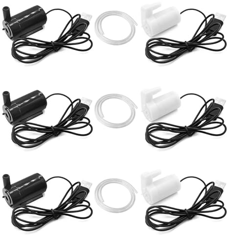 6 Stück USB Mini Tauchpumpe, DC 3-5V Aquarium Wasserpumpe | 3 × Schwarze Horizontale & 3 × Weiße Vertikale & 3m Schlauch, USB Pumpe für Brunnen, Aquarien, Zimmerbrunnen & DIY-Projekte