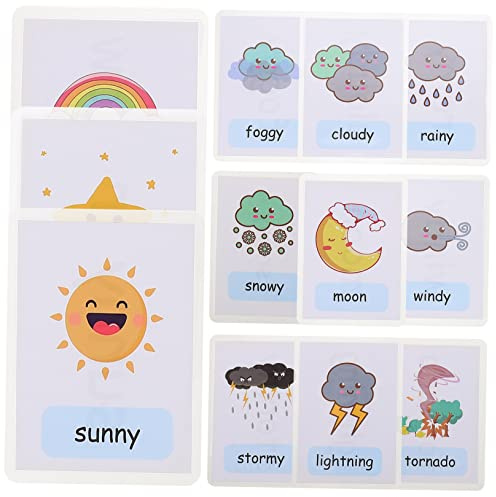 COSMEVIVI 12 Piezas Tarjetas Didácticas Clima Tarjetas De Palabras Visuales Para Tempranas Hogar Material Plástico Estándar Función De Aprendizaje