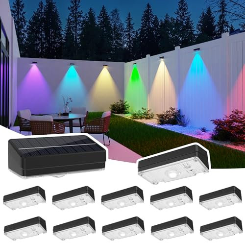 ZCXLIGHT Solar Fence Lights,Fence Lights Solar Powered Waterproof IP65 Multicolor Led 12 Fixed Colors ＆RGB Color Changing for Pool, Deck, Patio, Porch, Stairs, Holiday-12pack