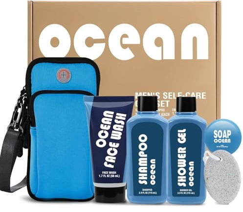 BODY & EARTH Bad- och duschpresentset för män, 6-delat badset för män efter träning, rengöring, återfuktande, uppfriskande, presentidéer för fars dag, alla hjärtans dag för män