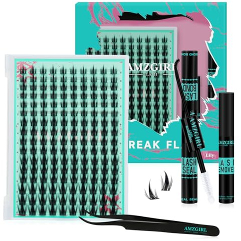 Lash Clusters Kit 160PCS Fairy Eyelash Clusters Kit with Lash Black Bond and Seal,Eyelash Glue Remover and Applicator, Manga Eyelashes Wide Stem Cluster Eyelashes Extensions Kit(Lily,C-Mix10-18mm)