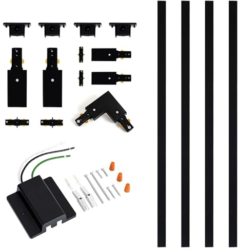 VANoopee 13FT H Track Lighting Rails Black, H Type Track Lighting Kit with Floating Canopy Connector, End Caps, Live End Feeds, I T & L Connectors, Compatible with Single Circuit H Style Track System