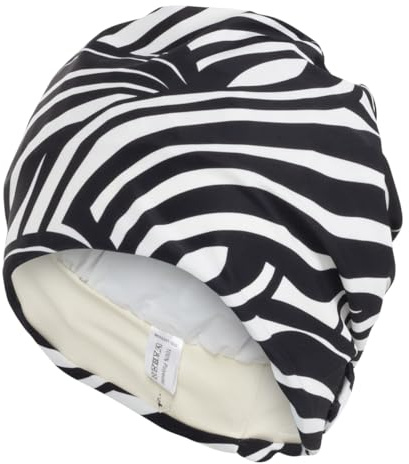Fashy Exklusive Badehaube, Zebra-Muster Schwarz-Weiß, mit Klettverschluss, 80% PA 20% EL