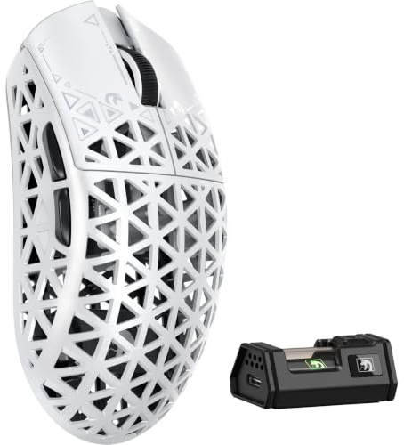 MAMBASNAKE M5 Ultra Carbon Fiber 8000Hz Kabellose Gaming-Maus mit Bis zu 42000 DPI, 39g Ultraleicht, PAW3950MAX Sensor, Nordic 52840 Chip, 2,4GHz Wireless/BT/Kabelgebunden, für PC/Xbox/PS/Mac – Weiß A