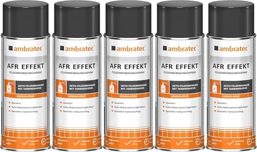 Ambratec AFR Effekt Felgenreinigungsspray 5x 400 ml Felgenreiniger gegen Bremsstaub für Chrom Alufelgen mit Farbindikator für Auto Motorrad PKW LKW