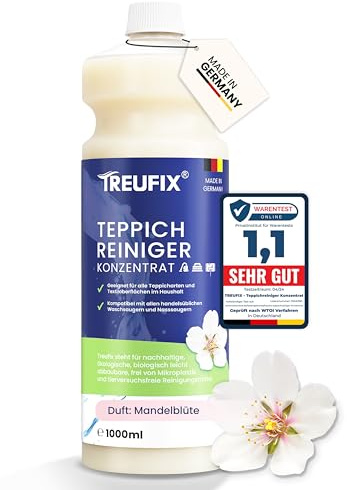 Treufix Teppichreiniger & Polsterreiniger Konzentrat - Mandelblüte | für alle Teppichböden und Polster | Effektives Teppich Reinigungsmittel 1L | Geeignet für alle Waschsauger und Nasssauger