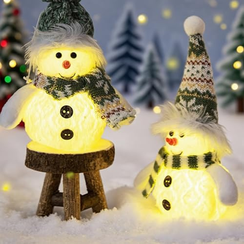 IGUGI 2 Piezas Decoracion de Navidad Muñeco de Nieve Figuras con Luz Led,Gnomo Colgante de Muñeco de Nieve de Peluche,Elfo Navidad Muñeco Luces,Decoraciones para Casa Arbol Mesa