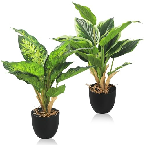 DUBUOZA 2 Piezas Plantas Artificiales en Maceta, 37cm, Plantas Artificiales Interior, Fácil de Cuidar Plantas de Plastico Decorativas para Hogar, Oficina, Cocina, Baño, Decoración de Estante de Mesa