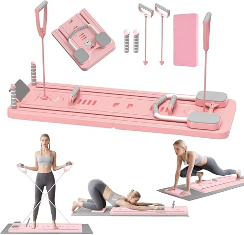Hengrongshen Pilates Board für Zuhause, 5 En 1 Faltbar Mini Pilates Reformer Board mit Timer für Core, Taille, Bein, Arm und Rückentraining, 2025 Upgrade Reformer Pilates Maschine