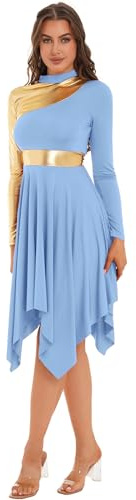 Yhong Abito da Balletto Brillante per Donna Costume da Danza Cristiana Abito in Tulle Asimmetrico Ballo Contemporaneo Azzurro Chiaro M