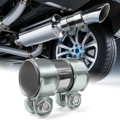 Abrazaderas para Tubos de Escape Ø 50 x 95 mm, Abrazadera para Tubo de Escape, Abrazadera de Escape para Moto y Coche, Tubo de Escape de Acero Inoxidable, Doble Abrazadera de Escape y Silenciador