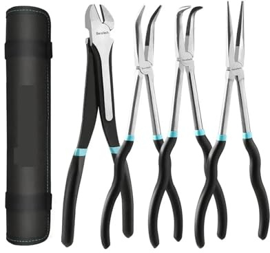 Jeu de pinces à bec effilé extra longues de 11 pouces, kit d'outils de mécanicien de qualité supérieure en acier CRV, kit de pinces diagonas à bec coudé à 90° et 45° Pour électriciens et mécaniciens